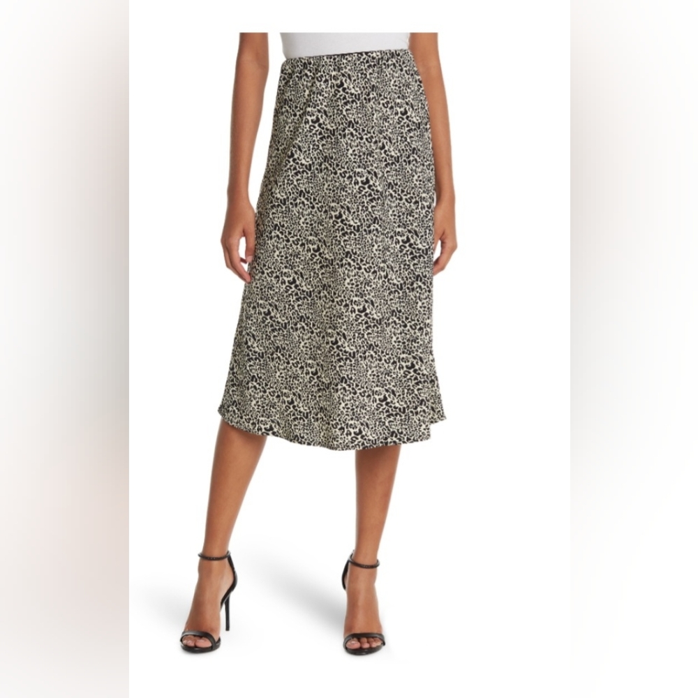NWT Lightweight Leopard Print Pull-On Elastic Waistband Midi Skirt - Size Large